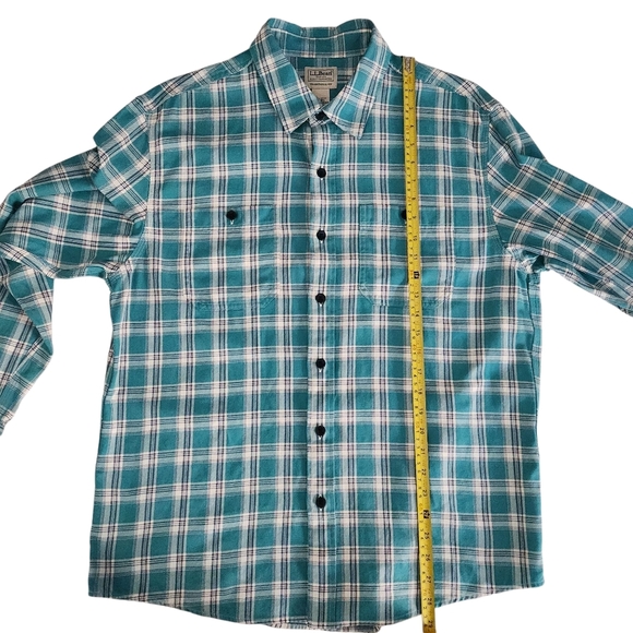 L.L. BEAN Teal Plaid Flannel Shirt traditional fit men's size medium - Picture 12 of 13